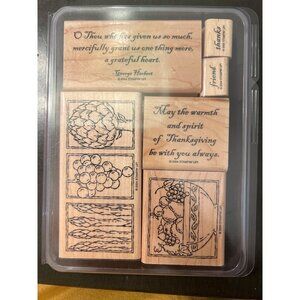 Stampin Up! 2004 A Grateful Heart Wood Mounted Rubber Wood Stamp Set Thanksgivin